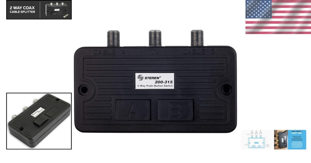 Easy Install Coax Cable Splitter & Manual AB Switch - Dual Device Solution