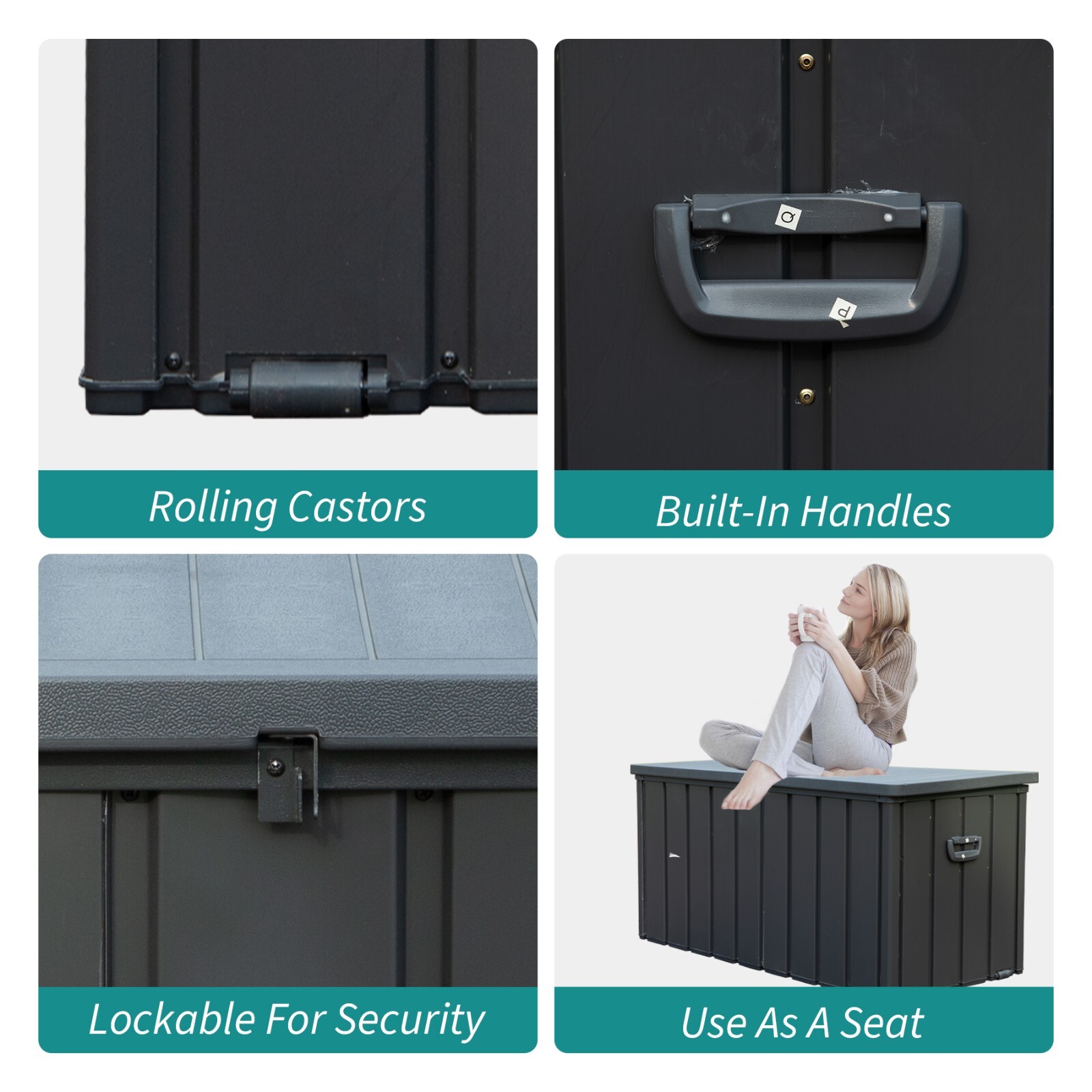 Domi Outdoor Storage Deck Box 100 Gallons Water Resistant Lockable with Wheels