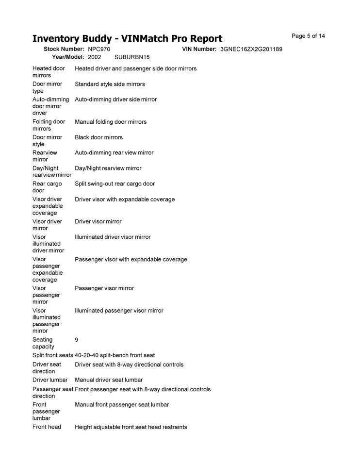 SUBURBN15 2002 Rear View Mirror 32477366