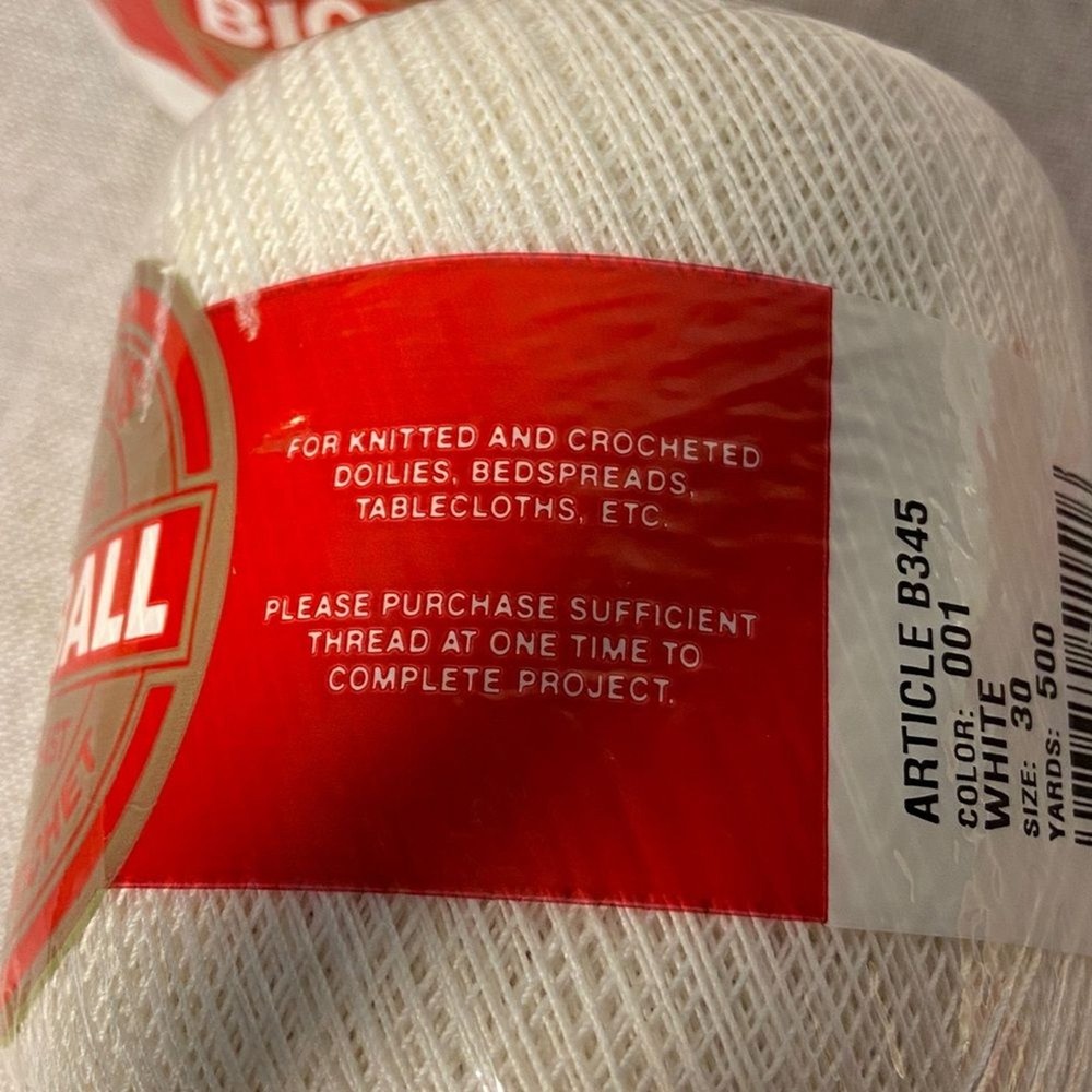 Clarks Big Ball White Crochet Thread. 3 skeins.