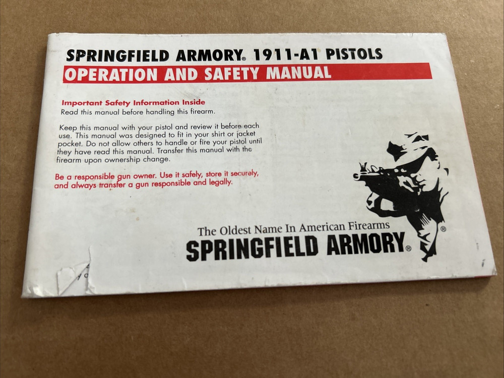 2002 SPRINGFIELD ARMORY 1911 - A1 PISTOL MANUAL