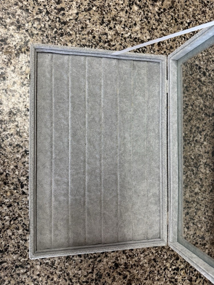 Gray Ring Display Case with Glass Lid, Lockable, Approx. 9”x13”