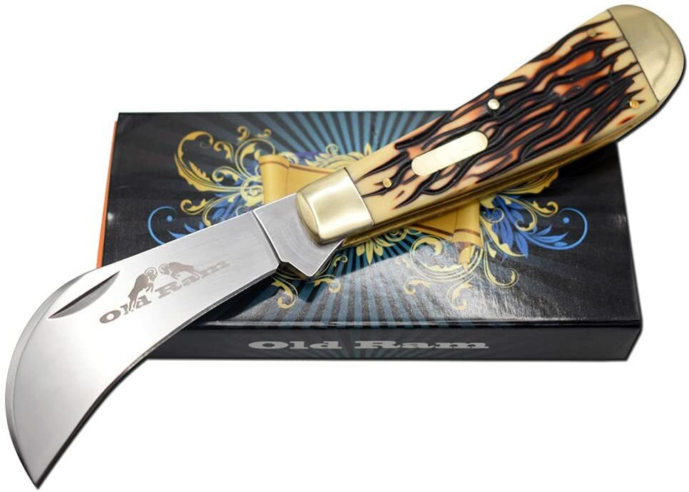 Old Ram Hawkbill Pruner Knife Tradition blade Folding Knife Design Handle