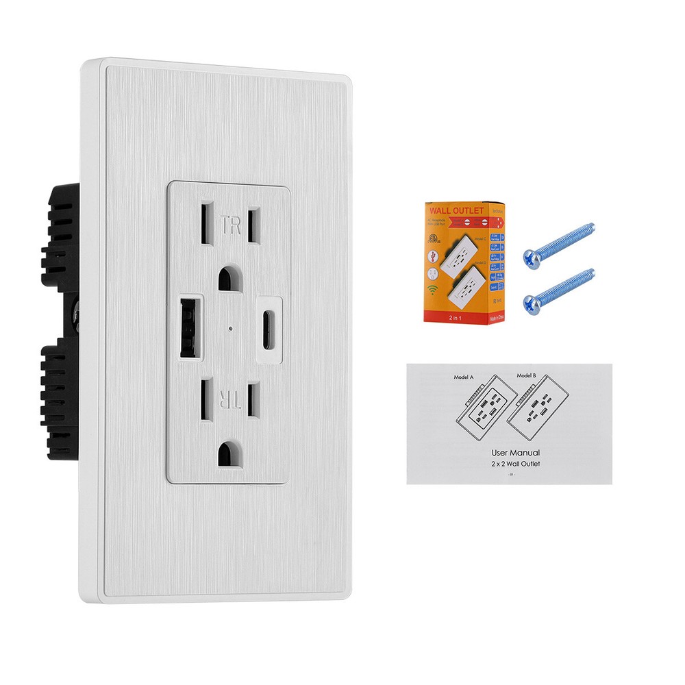 2Pcs Dual USB Wall Outlet Socket AC Power Receptacle Electrical Outlet Plate