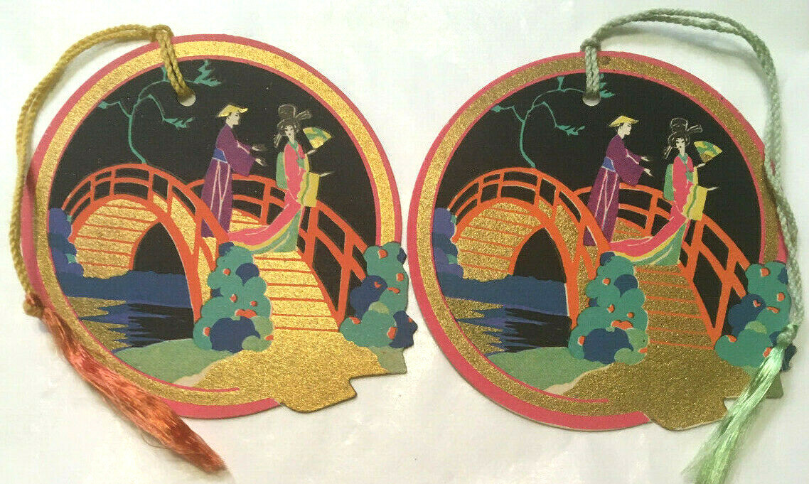 Two Unused Vintage Bridge Tallies Oriental Conversation on Golden Bridge Clark