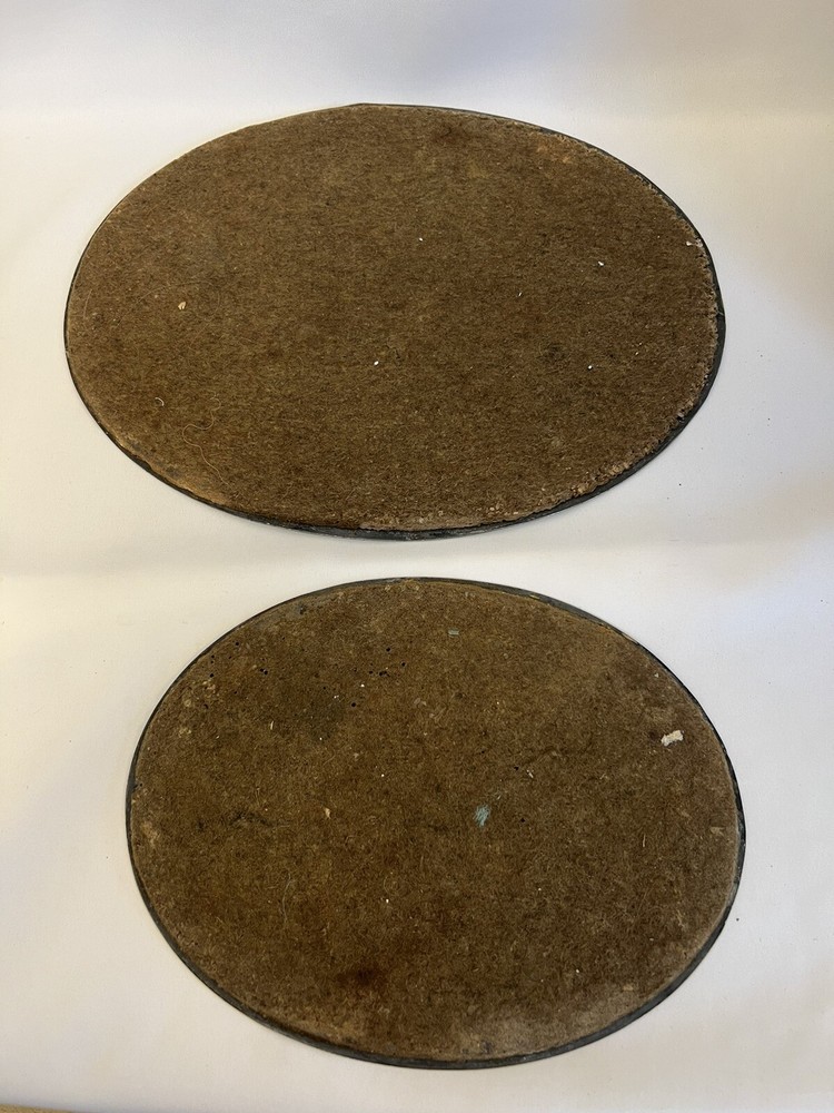 2 Vintage Silver-plate Round Oval Scroll Etched Trivet Hot Pad Plates Felt Back