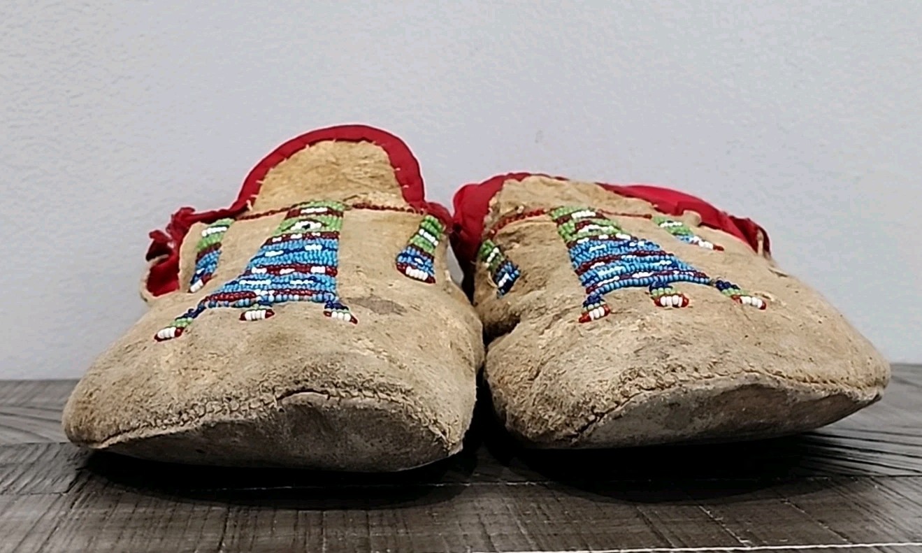 Northern Plains Moccasins with beaded Geometric Pattern Tops C.1890