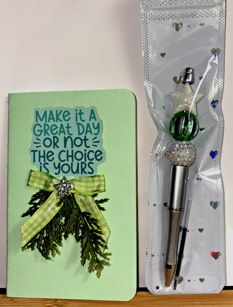HANDCRAFTED BEADED PEN & NOTE PAD SET make it a great day or not