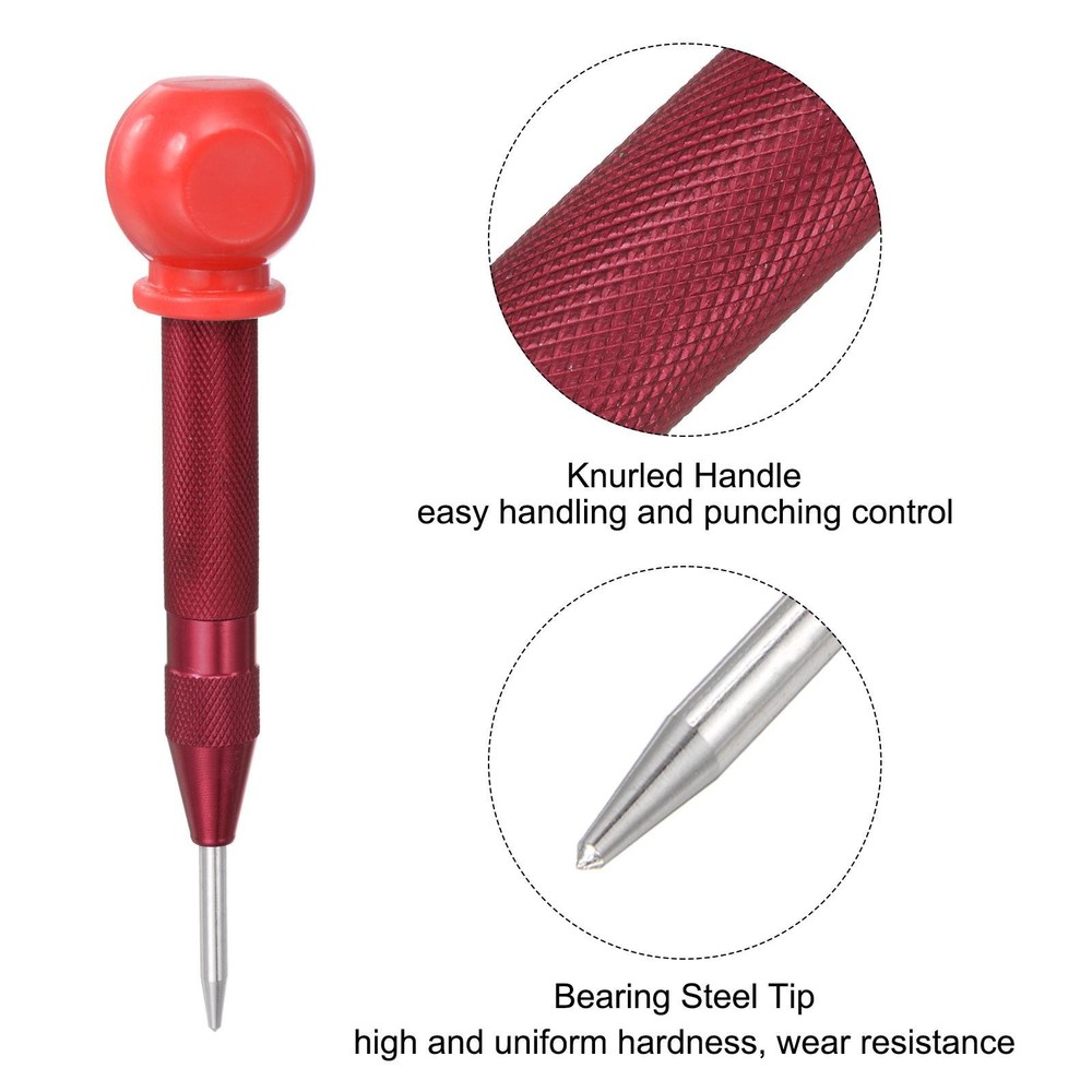 5" Spring-Loaded Automatic Center Hole Punch Puncher Red with Cap 2pcs
