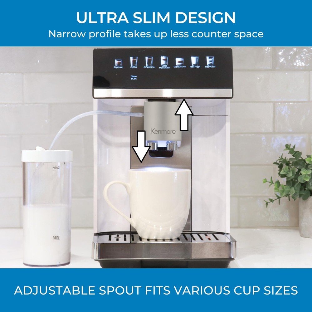 Kenmore Fully Automatic Coffee Maker - with Grinder, Milk Large, White
