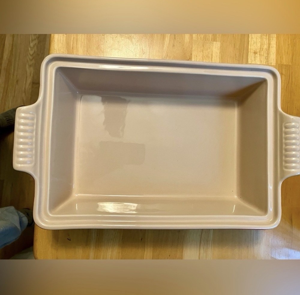 Le Creuset Ceramic Rectangular Casserole Dish Cerise Red White with Lid
