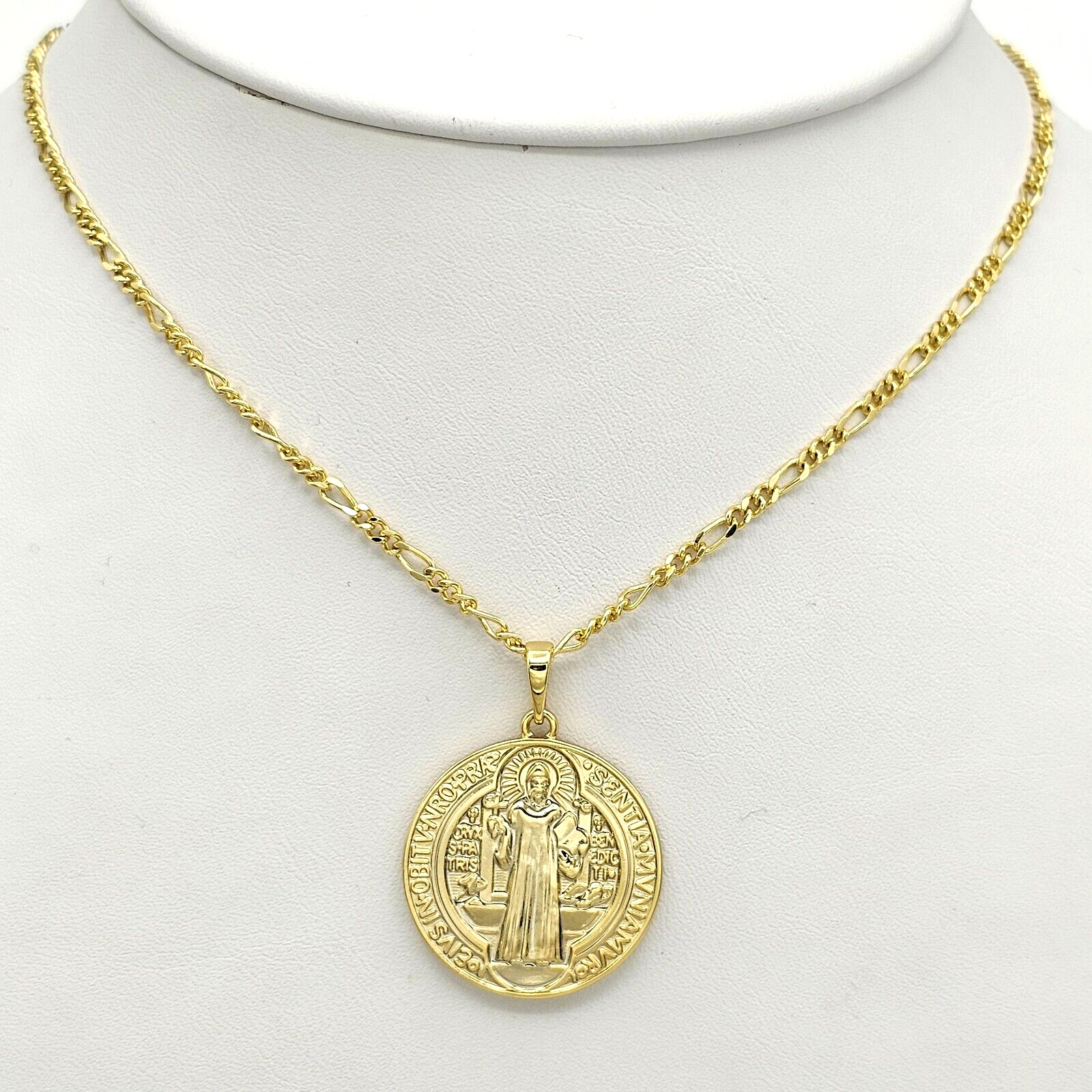 14K Gold Plated Saint Benedict Double Sided Pendant. Medalla de San Benito