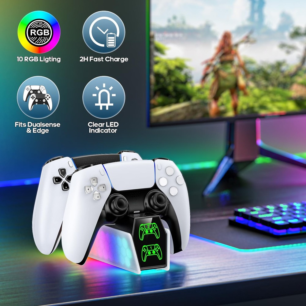 PS5 Controller Charger Station Compatible with DualSense & Edge White
