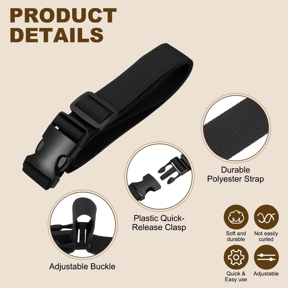 3pcs 1" x 3ft Utility Straps with Quick Release Buckle Adjustable, Black