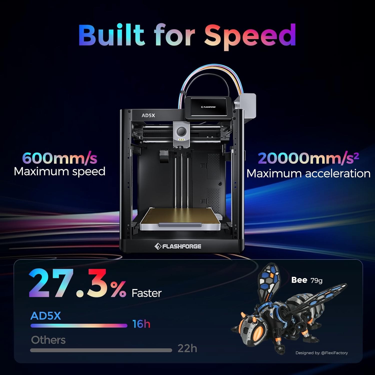 FLASHFORGE AD5X Multi-Color 3D Printer 4 Colors W/ IFS Max 600mm/s Auto Leveling