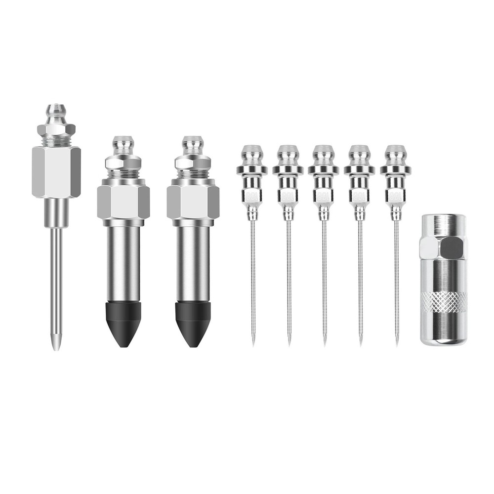 Professional Grease Gun Needle Nozzle Kit with Rubber Adapter Fitting 9Pcs Set