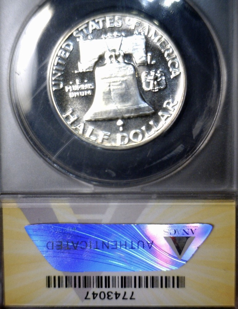 1953 ERROR ANACS PR66 Struck Thru Thread SILVER Franklin Half GEM PROOF Coin