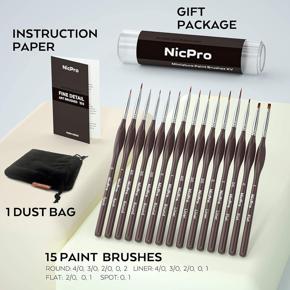 Professional 15 Brushes Set with Triangular Handles for Fine Detailing Art