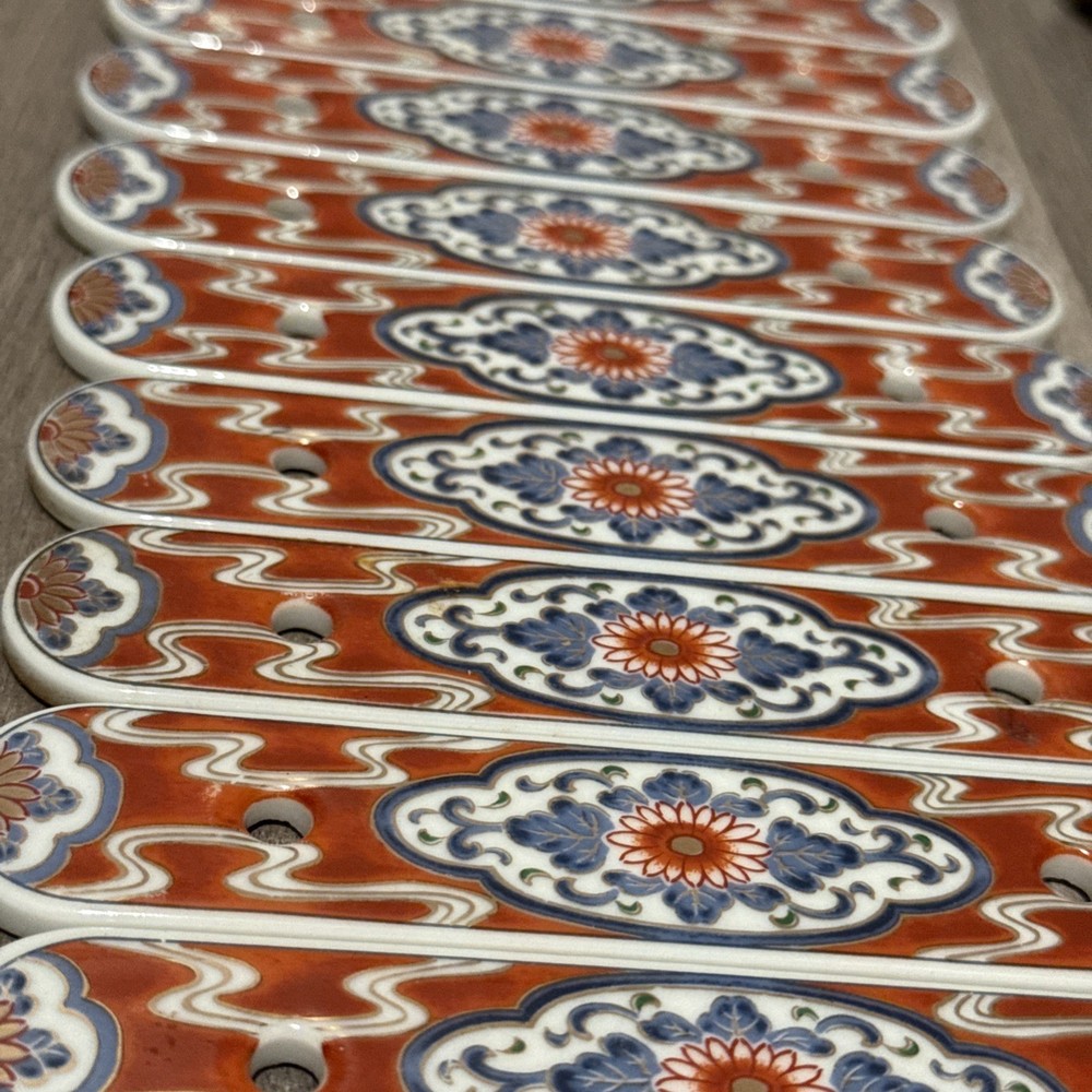 12 - Antique Belwith 1985 Painted Ceramic Drawer Pulls and Back Plates