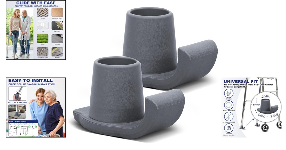 Durable 2 Pack Walker Ski Glides - Easy Installation for Seniors' Mobility Needs