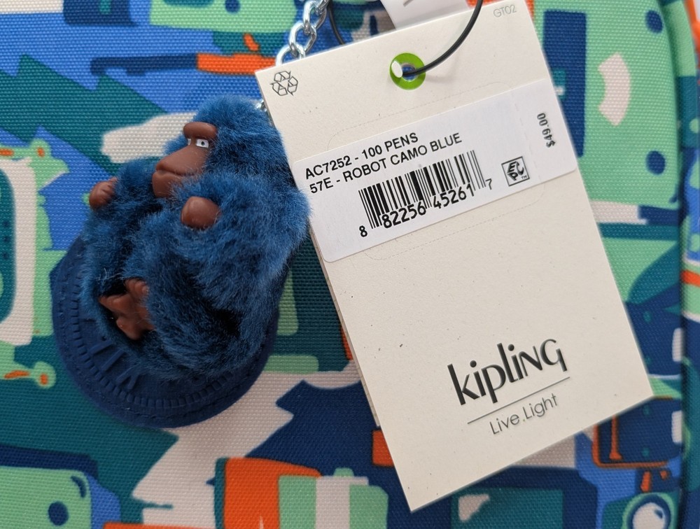 Kipling 100 Pens Printed Case Pencil Accessory ROBOT CAMO BLUE
