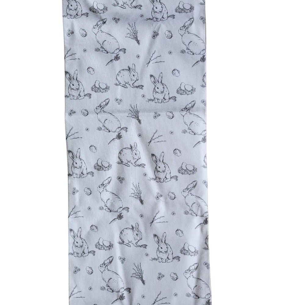Fabric Rectangular Table Runner Gray Off White EASTER BUNNIES 70x12.5" Approx.