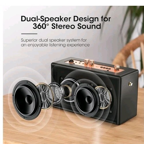 Retro Karaoke Machine with 2 Wireless Microphones - Portable Bluetooth Speaker
