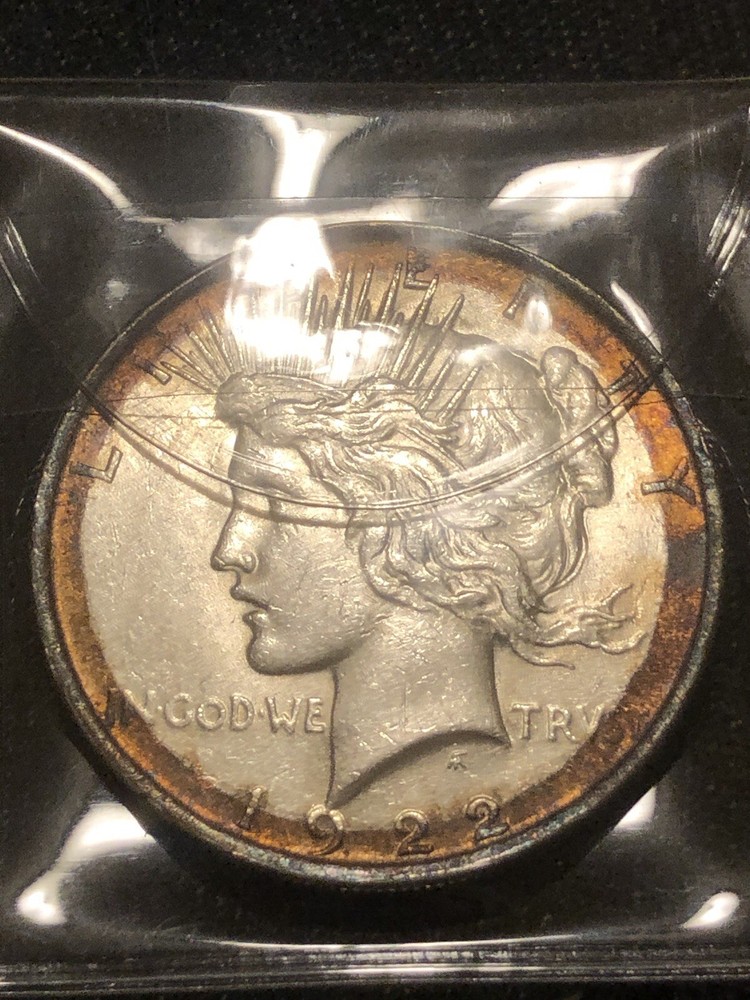 1922 Silver Peace Dollar Rainbow Toned