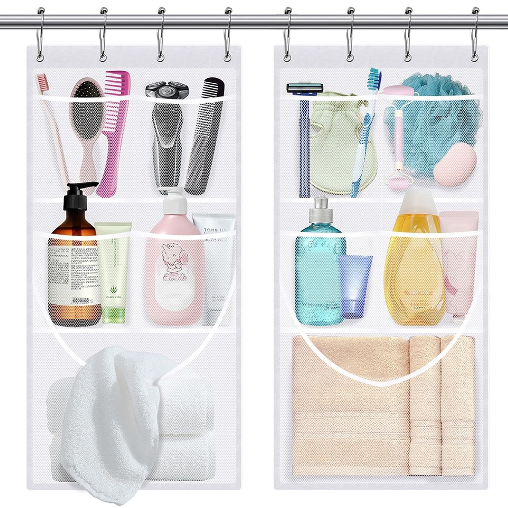 EMLTHORY 2PCS Mesh Shower Organizer Hanging,Shower 2 Pack | White, White