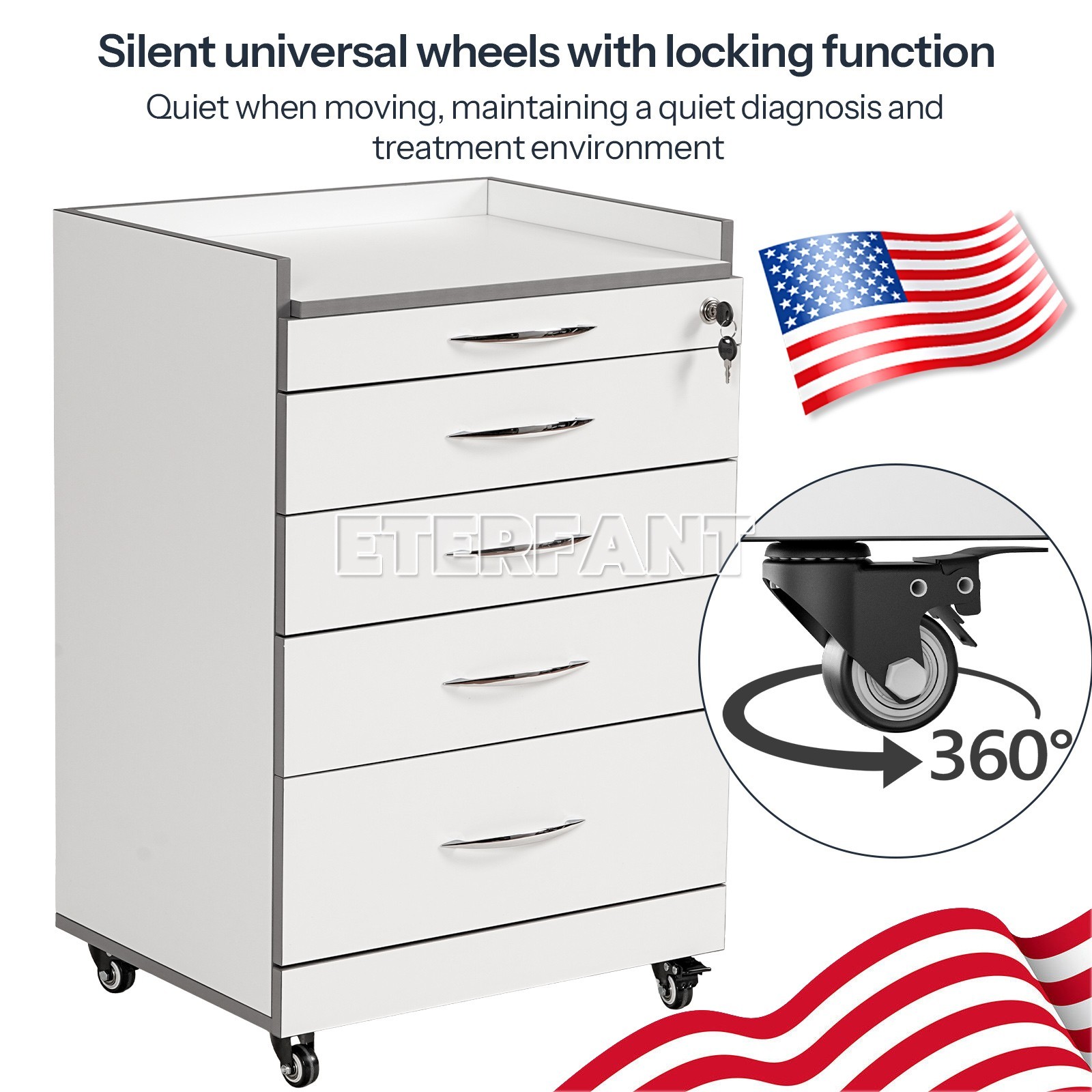 4/5 Drawers Dental Medical Trolley Acrylic Wooden Cabinet Rolling Cart w/Socket