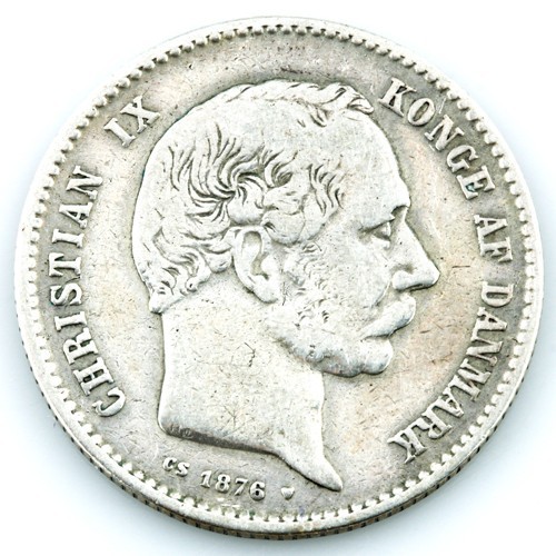 1876 DENMARK 1 KRONE CHRISTIAN IX COIN VERY FINE
