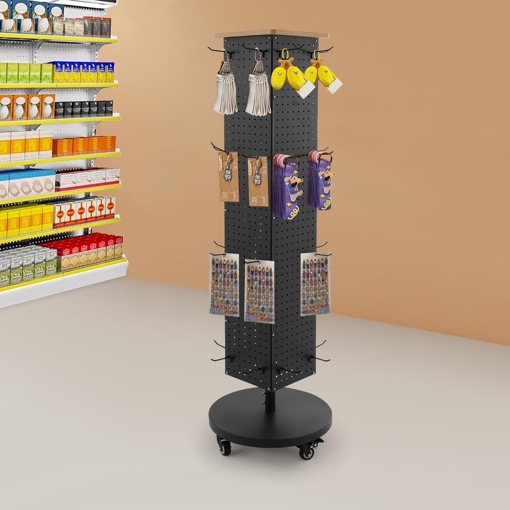 Perforated Panel Display Stand 360° Rotatable Display Rack with 30 Hooks Grocery