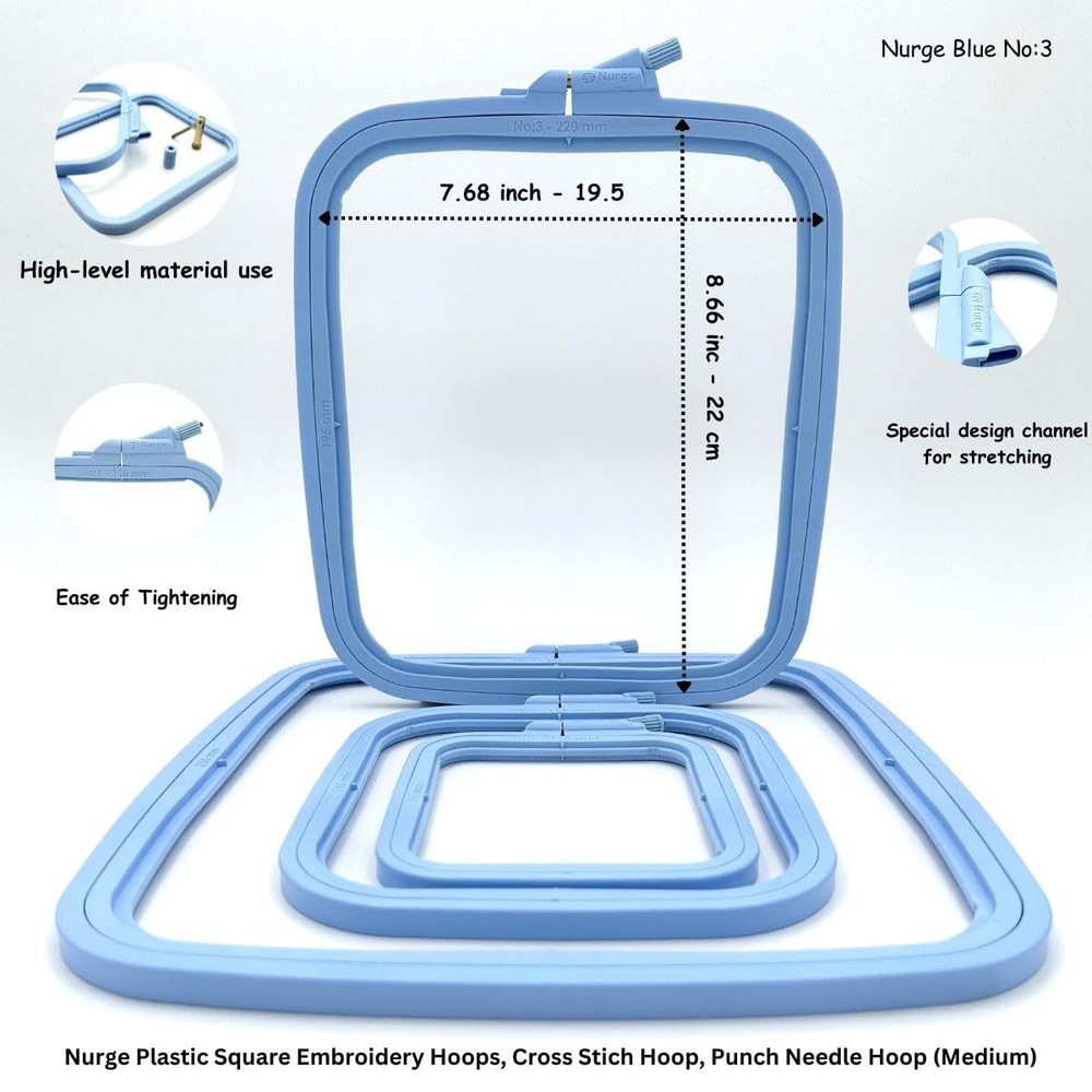 Square Embroidery Hoop - Plastic Cross Stitch Frame for Needlepoint & Embroid...