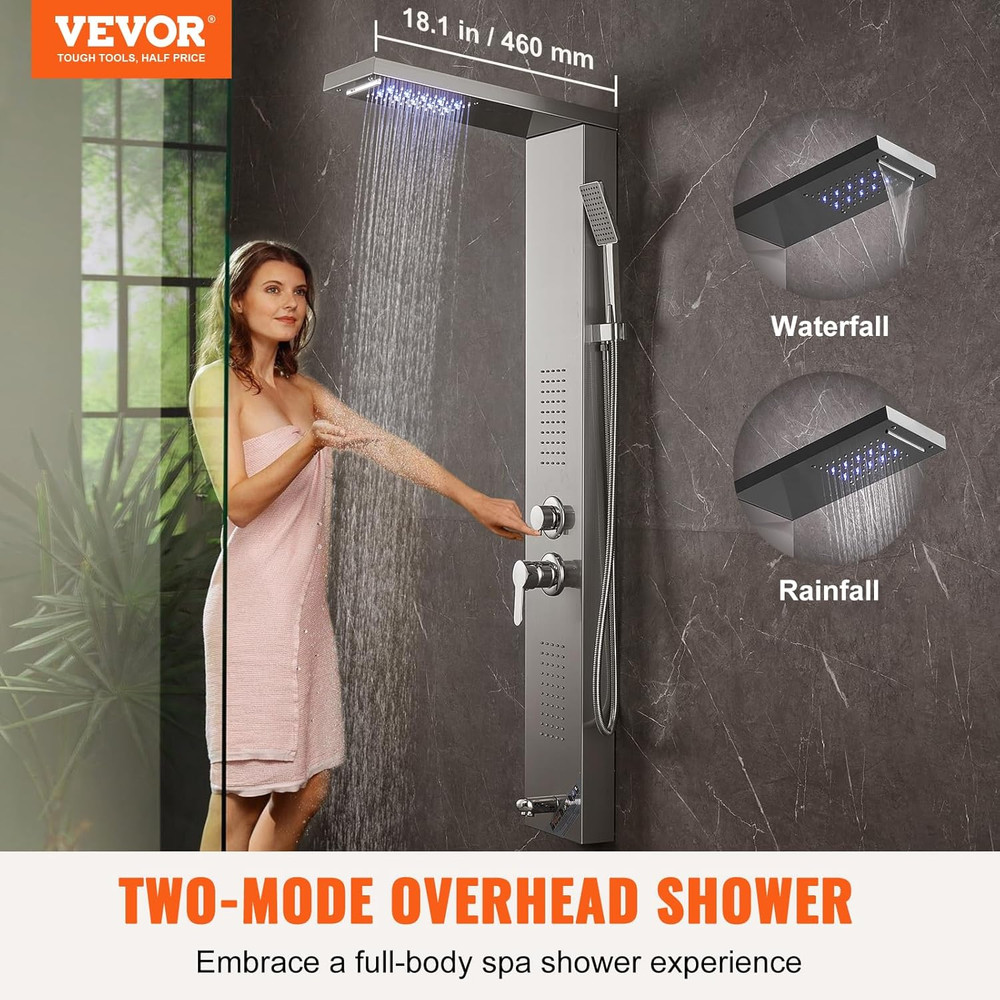 5-Mode LED Shower Panel System with Rainfall, Jets & Handheld Head