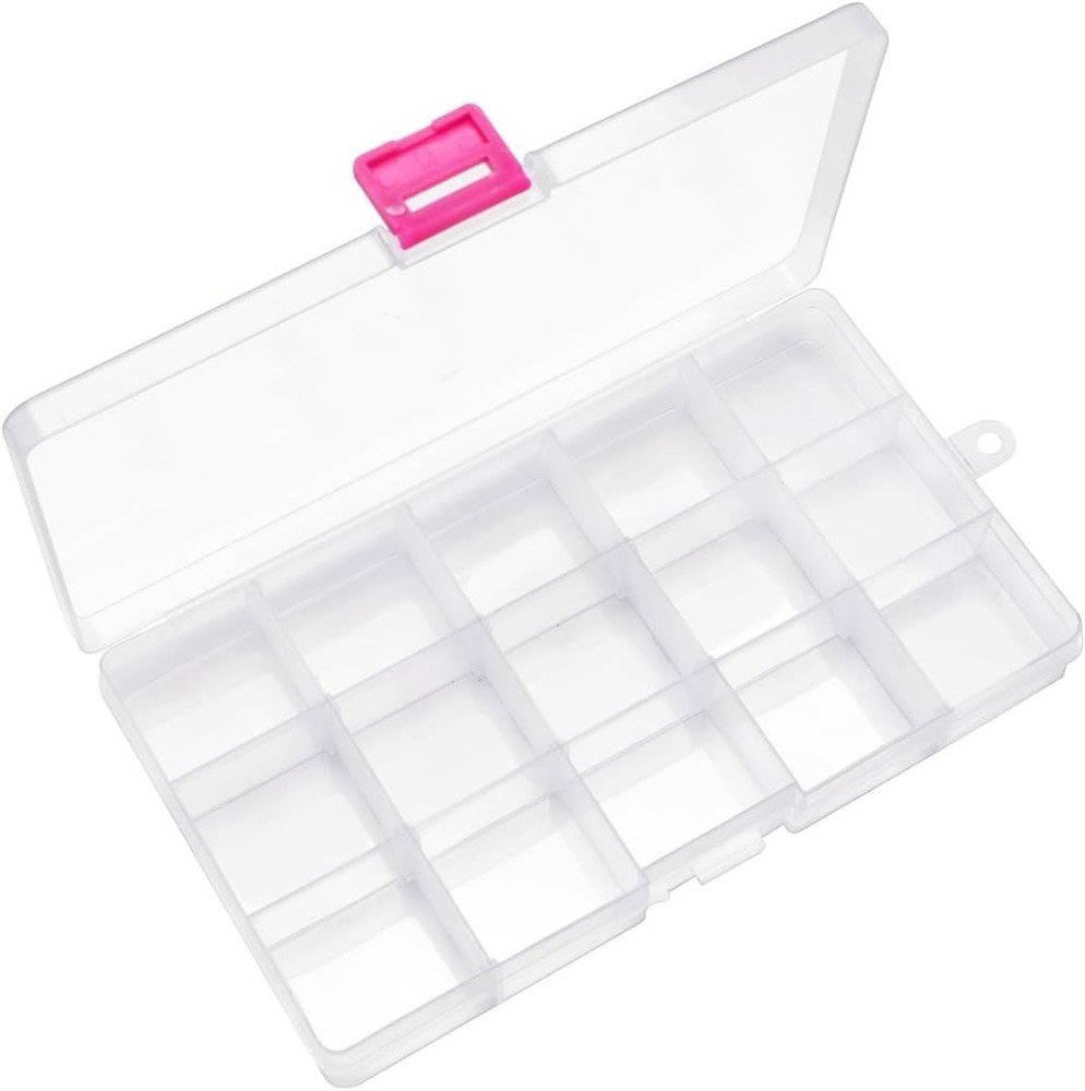 Clear Plastic Bead Box with Secure Lock and Customizable Grids - 15 Compartment