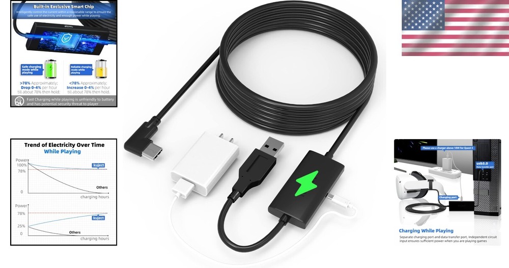 16FT USB 3.0 Link Cable for Oculus Quest 3, 2 & Pro - Charge While You Play!