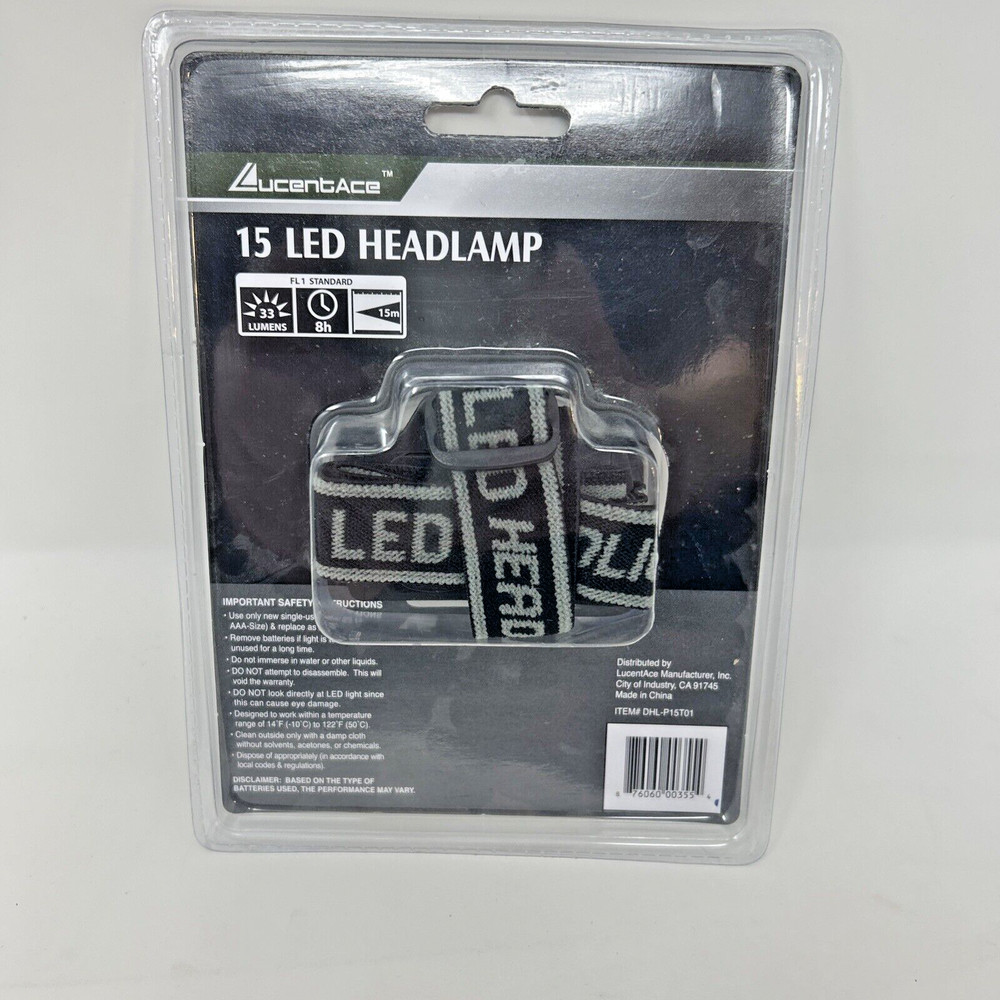 LucentAce 15 LED Headlamp Super Bright 3 Lighting Modes Adjustable Strap - NEW