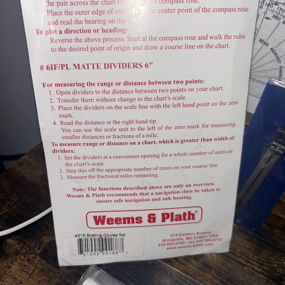 Weems & Plath Model 316 Boating Course Navigation Plotter Set w/Dividers