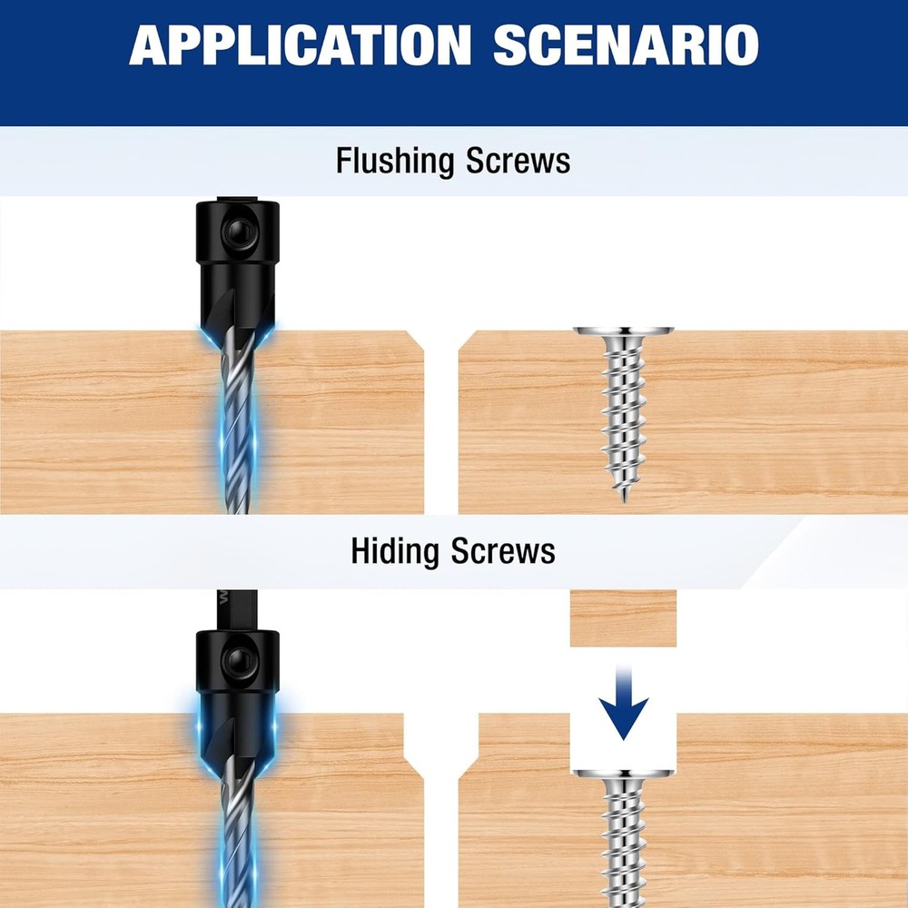 WORKPRO 5-Pack Countersink Drill Bit Set M2 HSS Adjustable with Included Hex Key