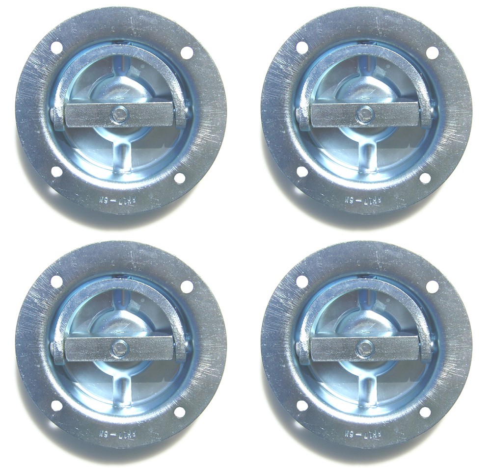 Pit Posse 11007-4 Four Cargo Trailer Recessed Rotating D Ring Floor Rope Anchor