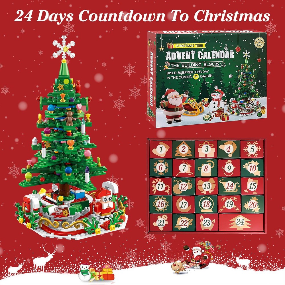 LED Light Christmas Tree Building Set Charming 24 Days Countdown Calendar