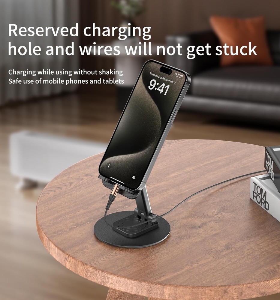 CXTX 360° Rotating Cell Phone Stand for Desk, Adjustable & Foldable black