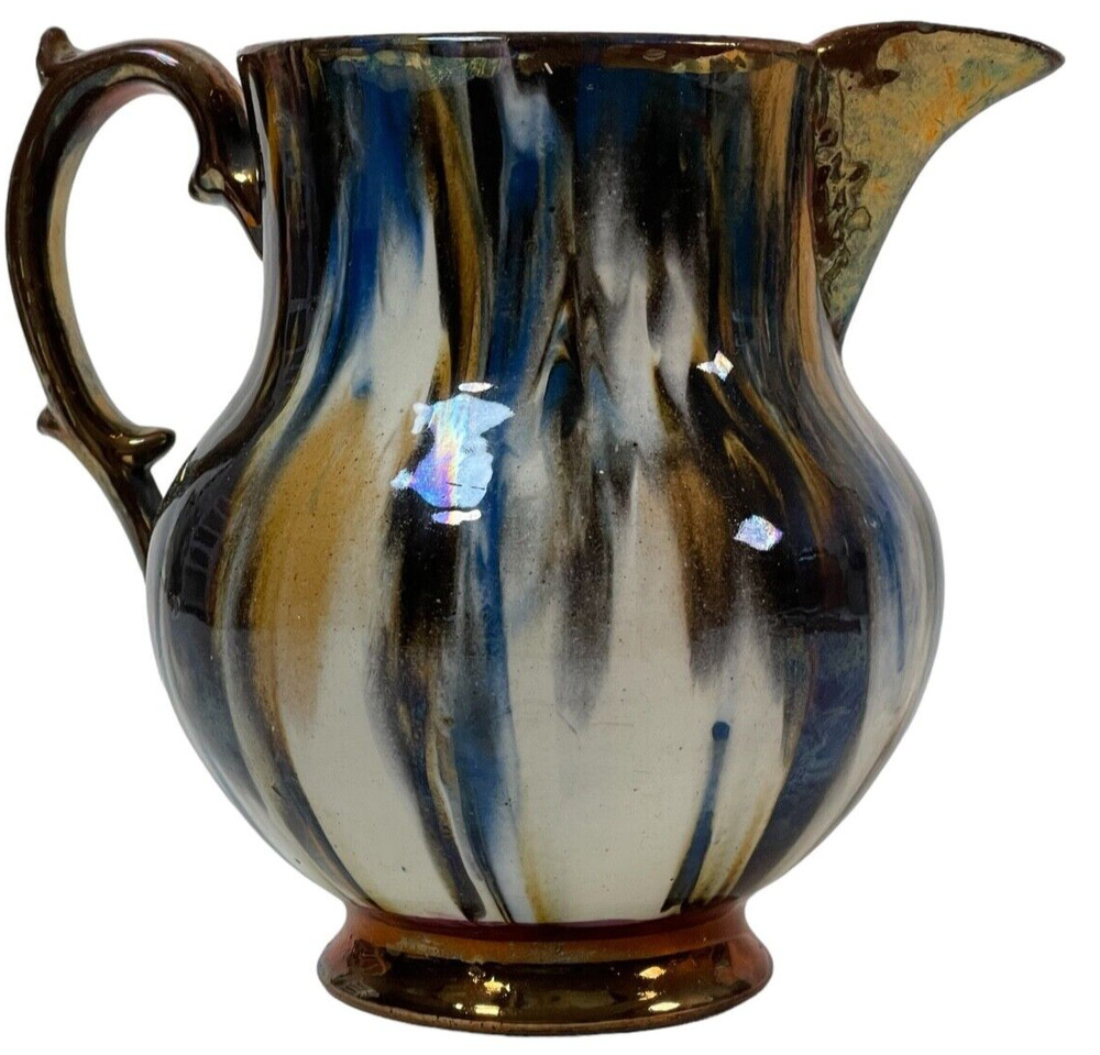 5.5" Mid 19th C British Marbleized Multicolor Copper Luster Pitcher Creamer