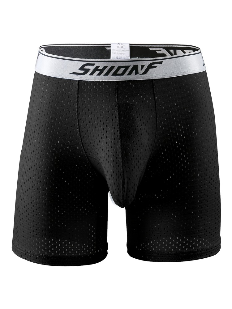 Men's Mesh Boxer Briefs Long Boxer High Stretch Solid Boxer Briefs Underwear
