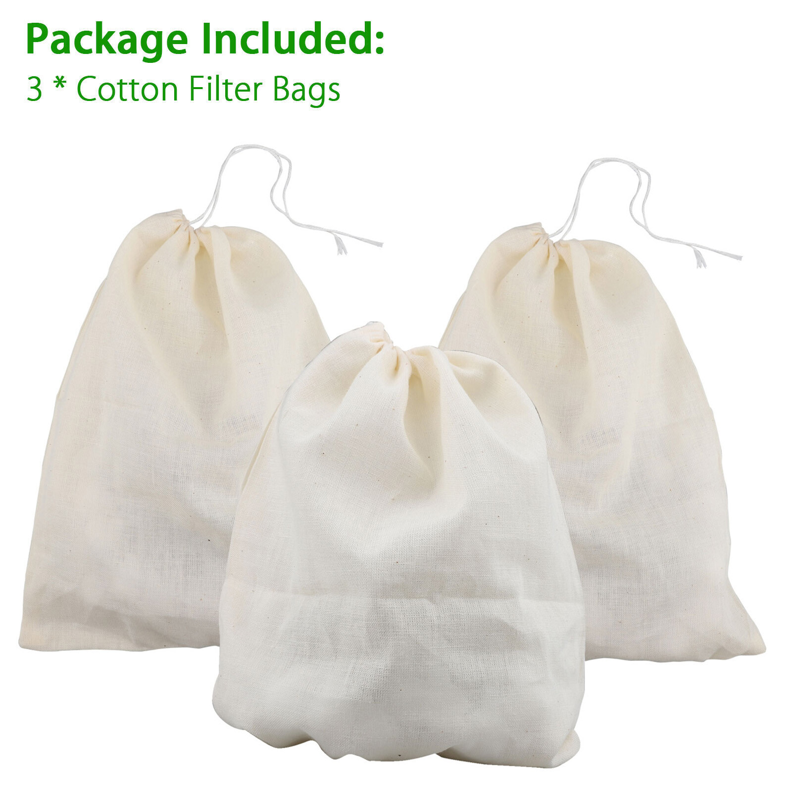 3PCS Organic Cotton Nut Milk Bag Reusable Food Strainer Brew Coffee Cheese Cloth