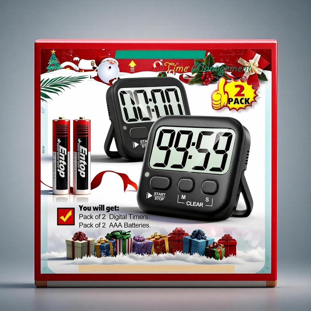 2 Pack Digital Kitchen Timer with Loud/Silent Modes - Perfect for Kids & Cooking