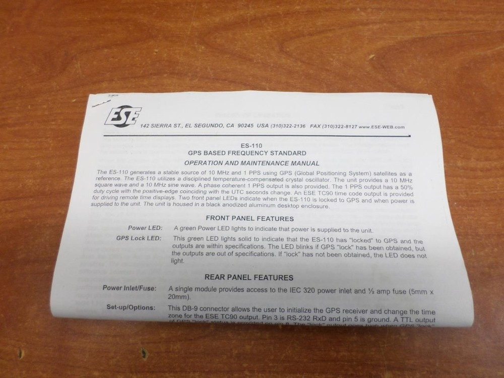 ESE ES-110 GPS Based Frequency Standard Generator