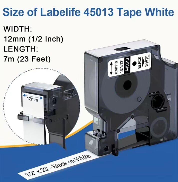 10PK For Dymo D1 Black on White S0720530 Label Tape Cassette 45013 1/2" 12mm 160