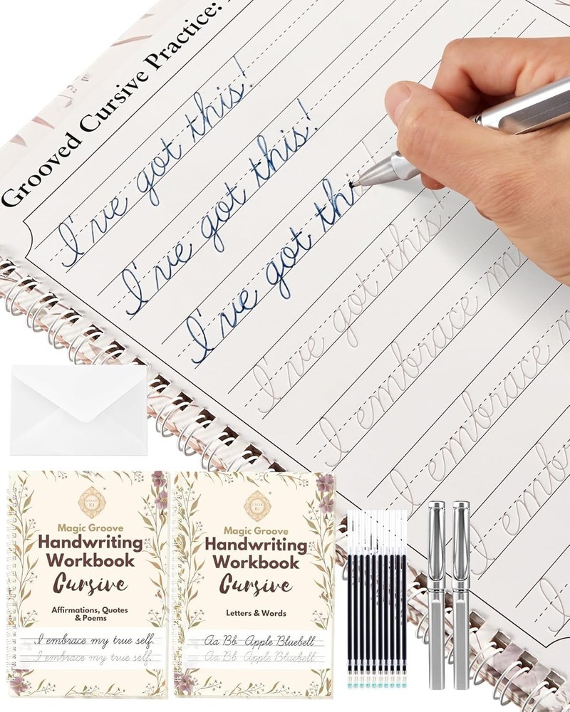 ® Grooved Cursive Handwriting Workbook Kit - Large Cursive Workbook for Kids ...