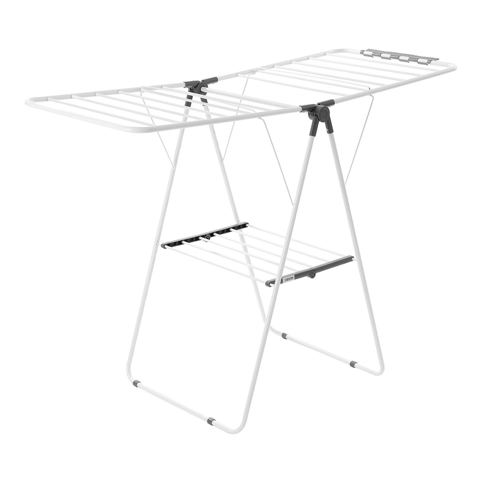 VEVOR 2-Tier Foldable Clothes Drying Rack with Sock Clips & 21 Drying Rods White